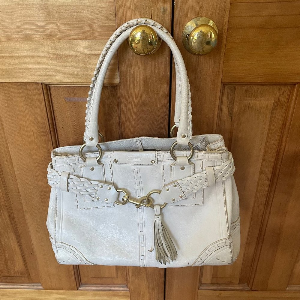 COACH HAMPTONS VINTAGE IVORY LEATHER CARRYALL